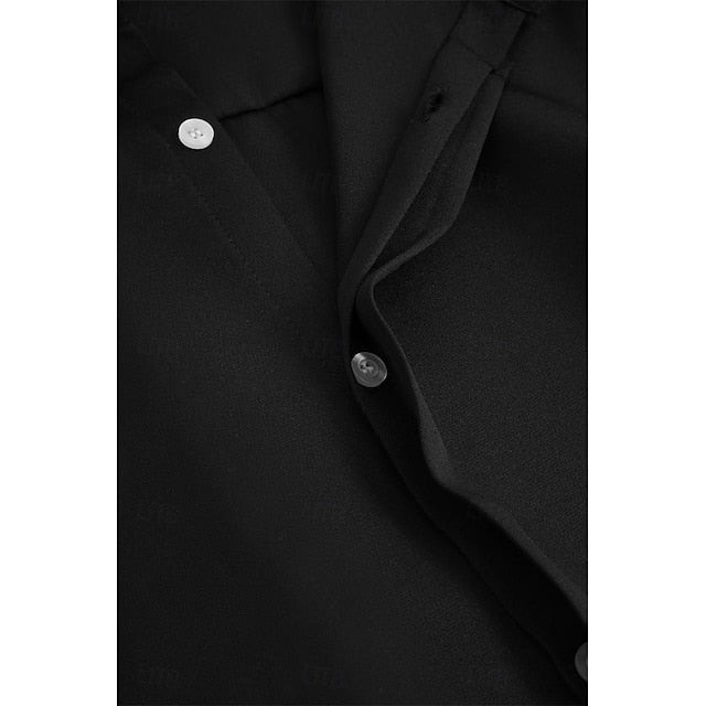 jiaabc Men's Shirt Button Up Shirt Casual Shirt Black White khaki Long Sleeve Plain Lapel Daily Vacation Clothing Apparel Fashion Casual Comfortable