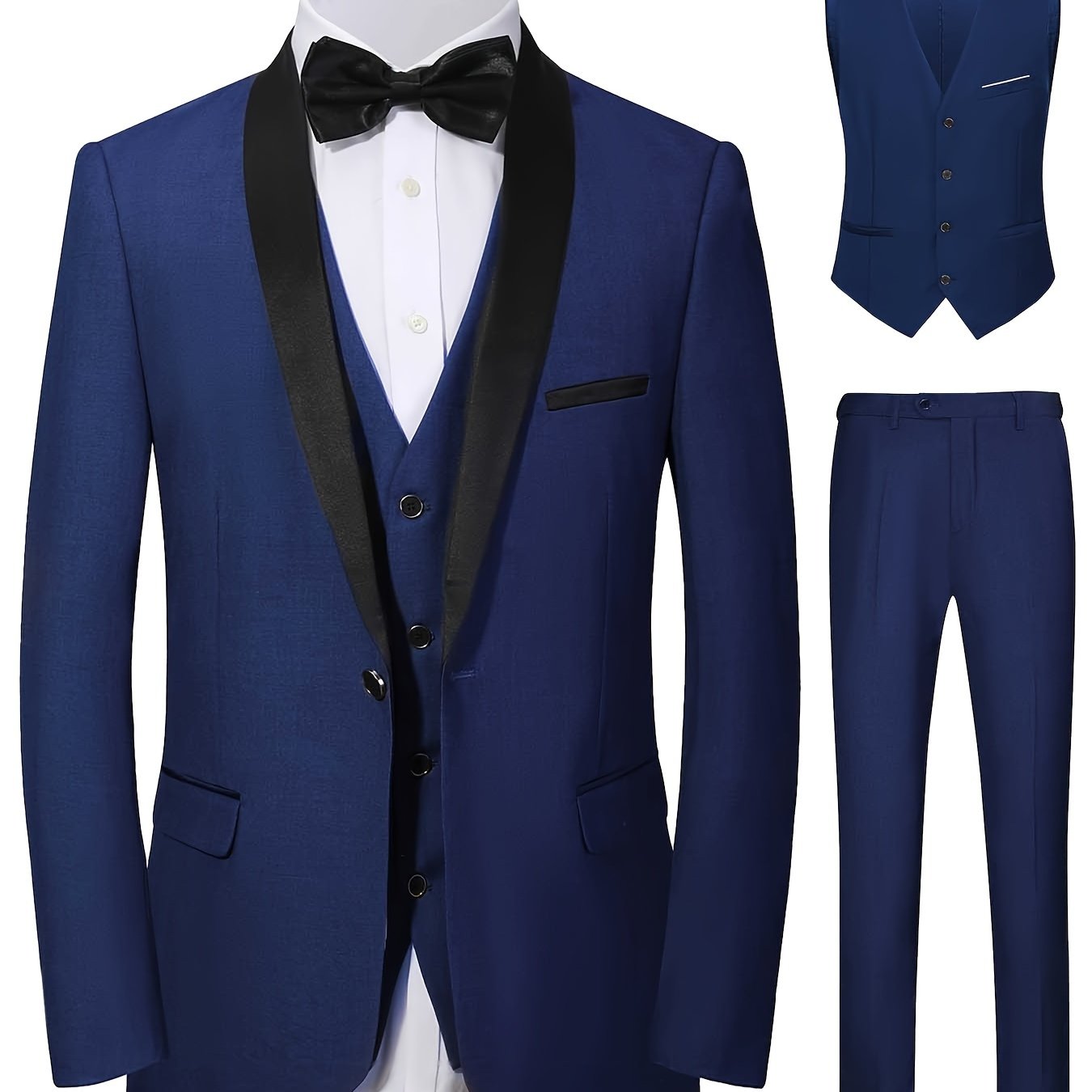 Men's Suit Three-piece Suit Vest Jacket And Pants British Style With Shawl Collar Fashionable, Simple And Versatile, Suitable For Business, Banquets, Weddings And Other Activities