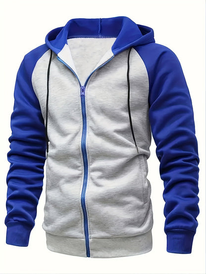 jiaabc Color Block Men's Hooded Jacket Casual Long Sleeve Hoodies With Zipper Gym Sports Hooded Coat For Winter Fall