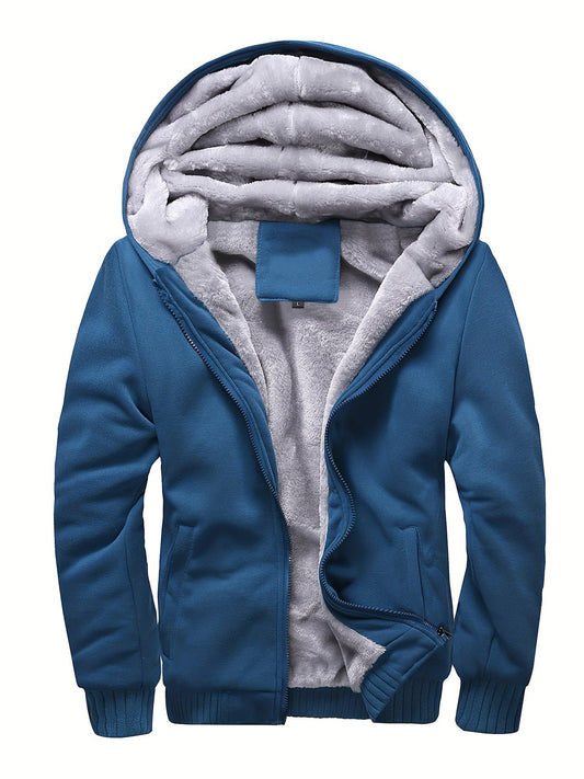 jiaabc Warm Fleece Hooded Jacket, Men's Casual Stretch Zip Up Jacket Coat For Fall