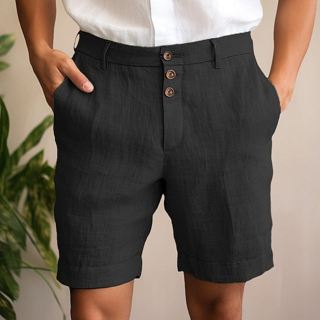 jiaabc Men's Shorts Linen Shorts Summer Shorts Beach Shorts Button Pocket Straight Leg Plain Comfort Breathable Short Casual Daily Holiday Linen Cotton Blend Fashion Designer Black White