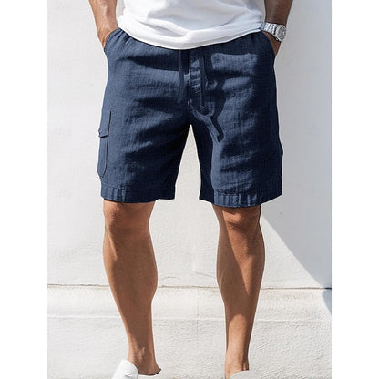 jiaabc 100% Linen Men's Shorts Linen Shorts Summer Shorts Pocket Drawstring Elastic Waist Plain Breathable Comfortable Short Daily Vacation Going out Classic Casual Black Navy Blue