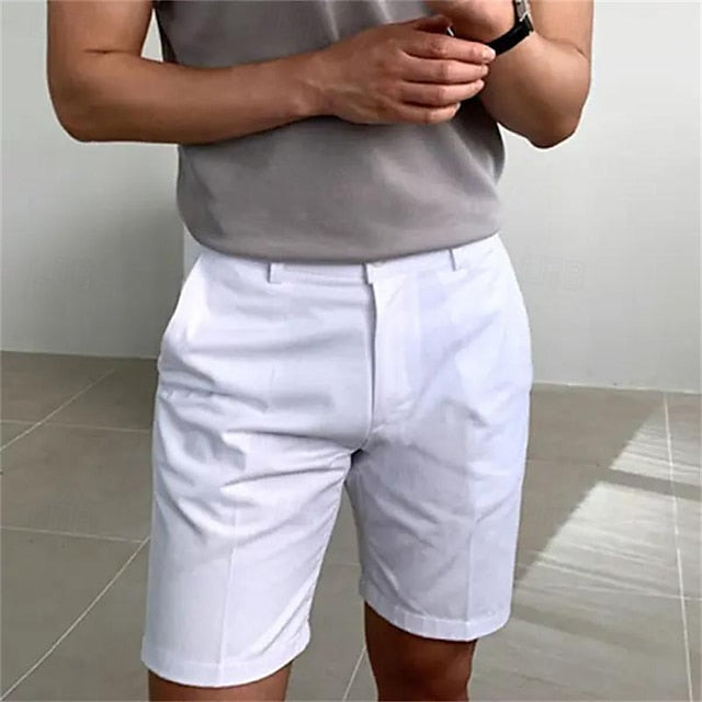 jiaabc Men's Shorts Summer Shorts Work Shorts Button Pocket Plain Comfort Short Holiday Beach Weekend Fashion Casual Black White Micro-elastic