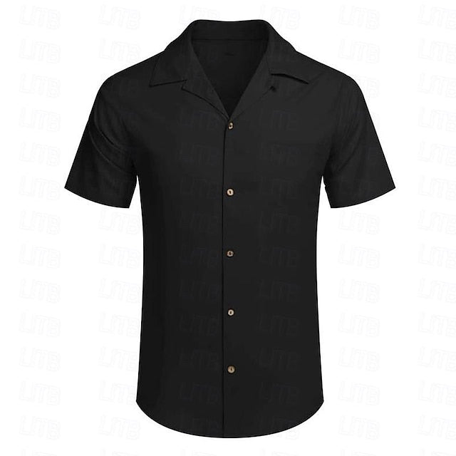 jiaabc Men's Shirt Button Up Shirt Summer Shirt Beach Shirt Black White Pink Blue Khaki Short Sleeve Plain Lapel Casual Daily Clothing Apparel Cotton And Linen Fashion Comfortable