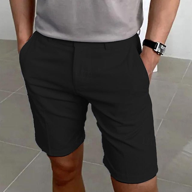 jiaabc Men's Shorts Summer Shorts Work Shorts Button Pocket Plain Comfort Short Holiday Beach Weekend Fashion Casual Black White Micro-elastic