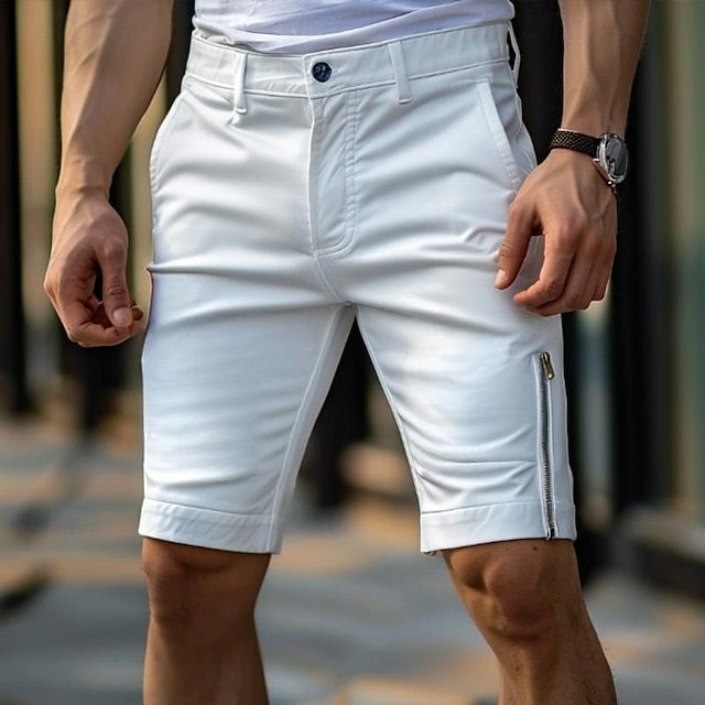 jiaabc Men's Shorts Chino Shorts Bermuda shorts Work Shorts Zipper Pocket Plain Comfort Soft Knee Length Outdoor Casual Daily Fashion Streetwear Black White Micro-elastic