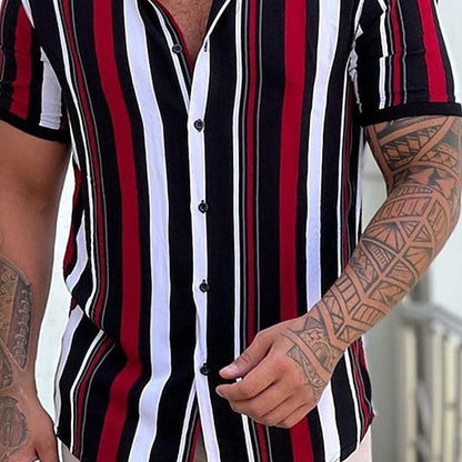 jiaabc Men's Shirt Button Up Shirt Summer Shirt Black + White + Red Purple Green Short Sleeve Striped Turndown Street Casual Button-Down Clothing Apparel Fashion Casual Comfortable