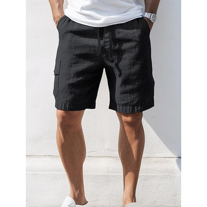 jiaabc 100% Linen Men's Shorts Linen Shorts Summer Shorts Pocket Drawstring Elastic Waist Plain Breathable Comfortable Short Daily Vacation Going out Classic Casual Black Navy Blue