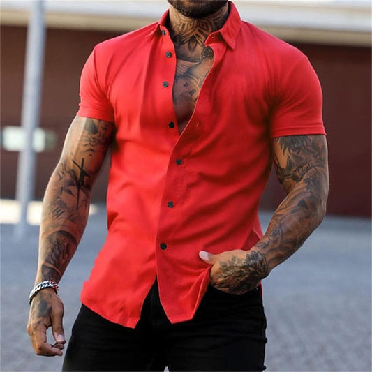 jiaabc Men's Shirt Button Up Shirt Summer Shirt Black Yellow Pink Red Dark Navy Short Sleeve Letter Turndown Street Casual Button-Down Clothing Apparel Fashion Casual Comfortable