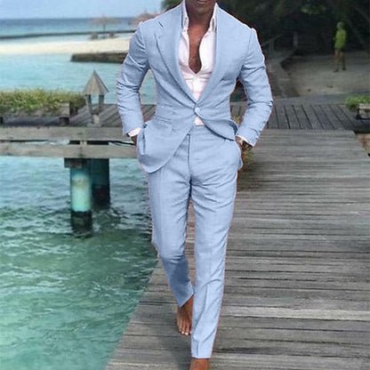 Men's Wedding Linen Suits Pink 2 Piece Solid Colored Summer Suits Tailored Fit Single Breasted One-button 2023