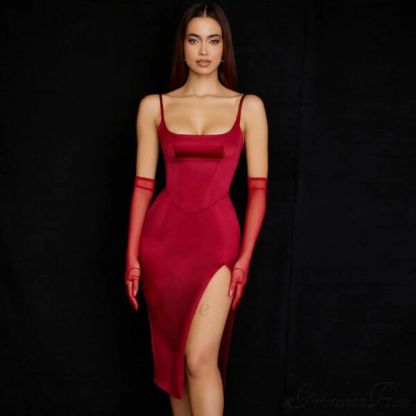 High Slit Slip Cocktail Modern Midi Dress - Light Blue